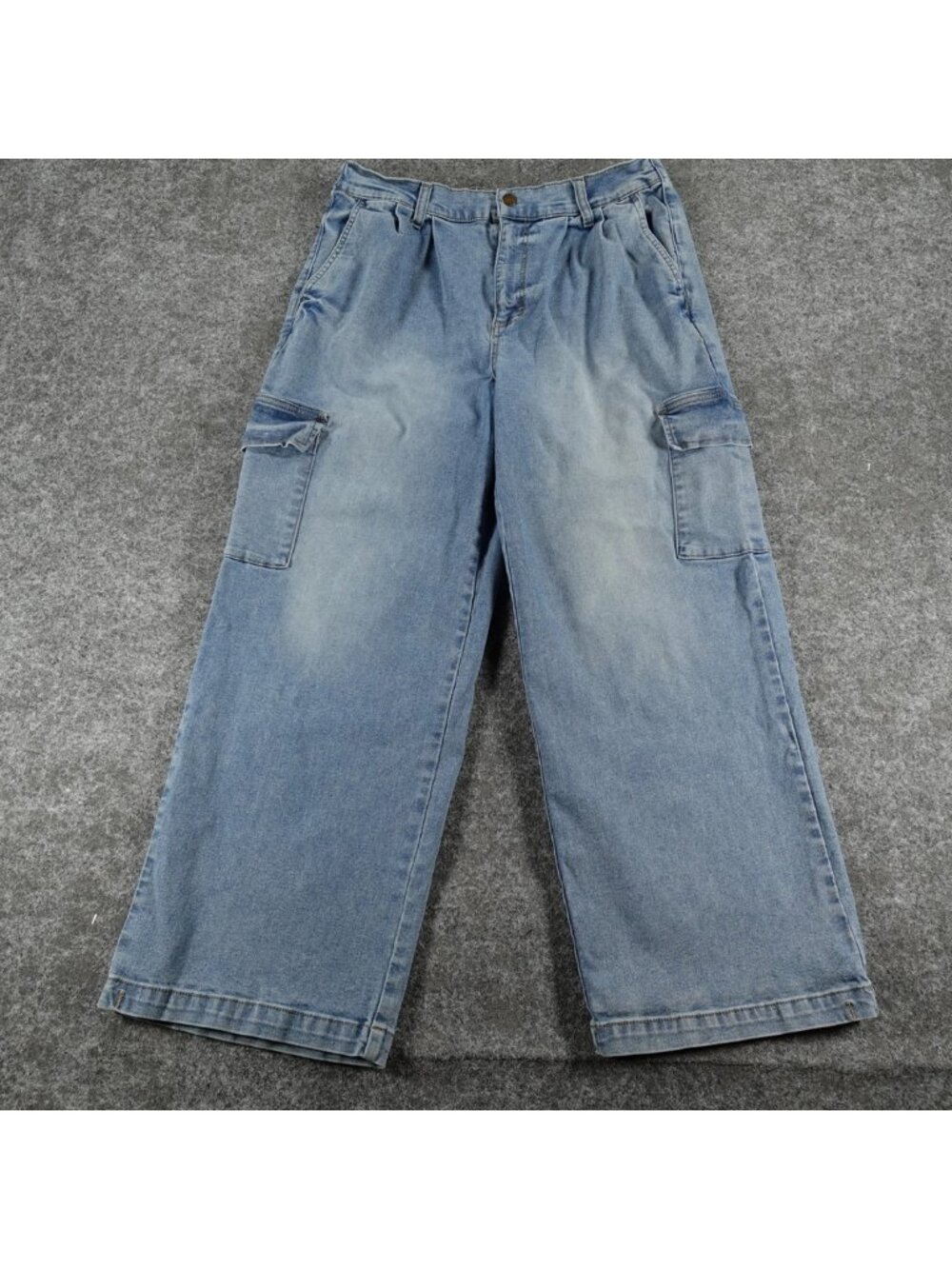 Celebrity Pink Cargo Jeans Womens L Blue Denim Light Wash Wide Leg Elastic Waist